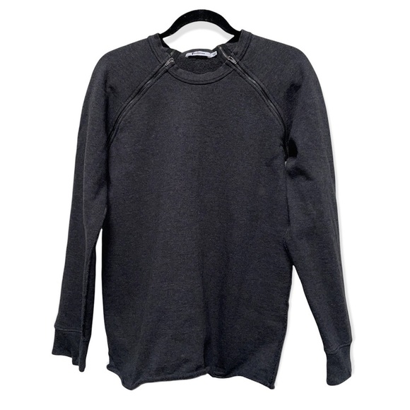 T by  Alexander Wang Dark Gray Shoulder Zip Fleece  Pullover/Sweater Size Small - Picture 2 of 8
